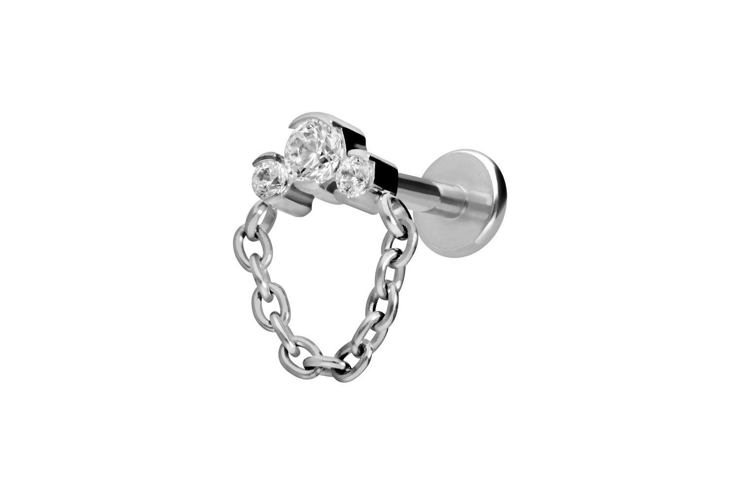 Titan Labret Piercing mit Innengewinde 3 EINGEFASSTE KRISTALLE + KETTE